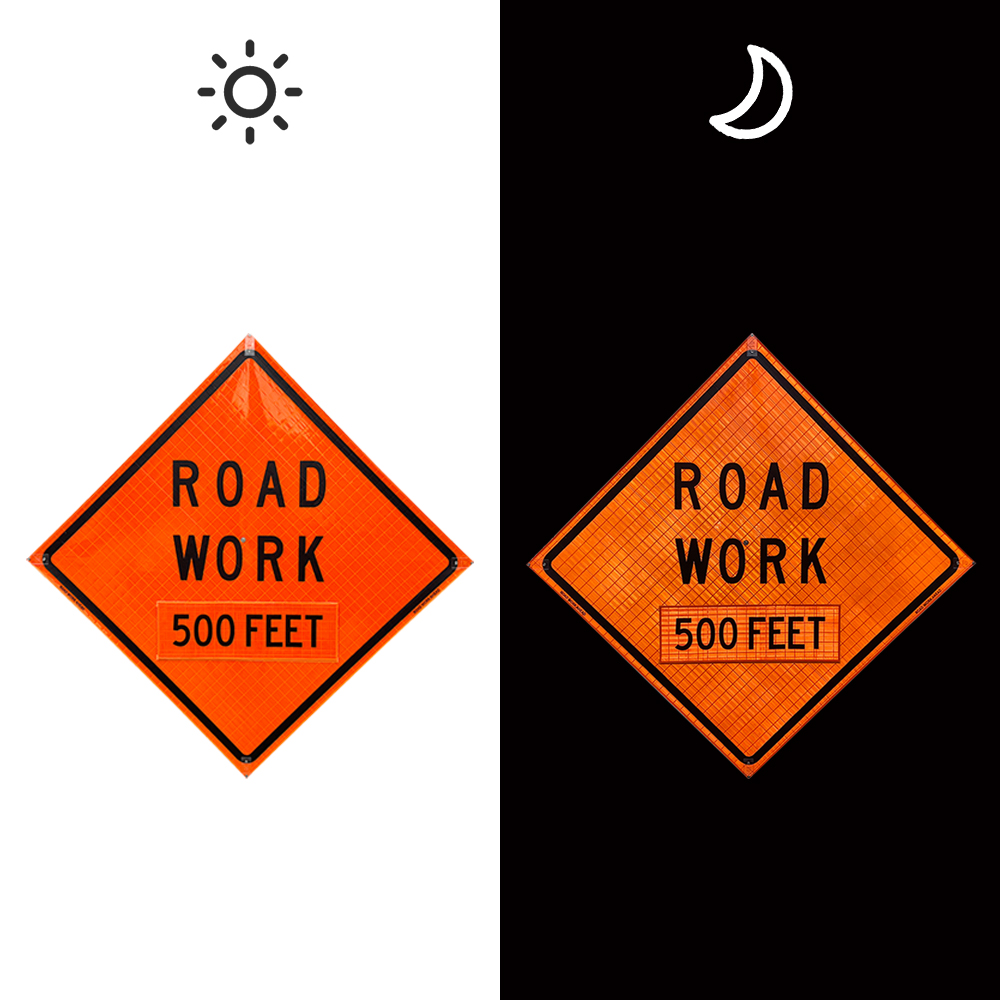 48 Inch Reflective Road Work 500 Feet Roll Up Traffic Sign - 